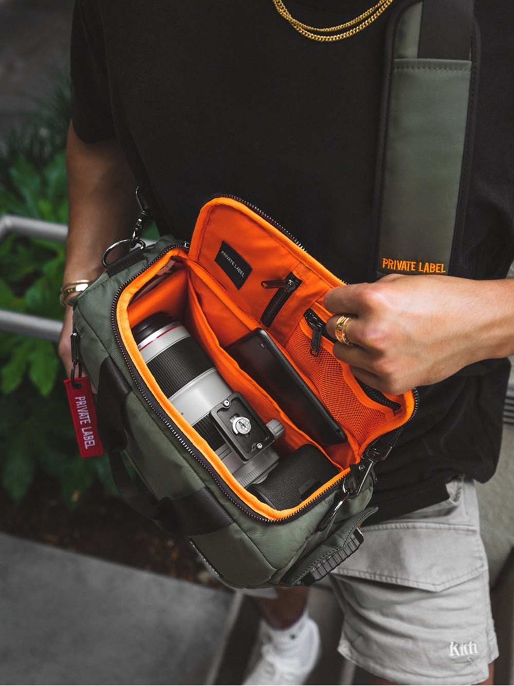 New private label nyc mini green orange bomber camera utility bag shoulder strap